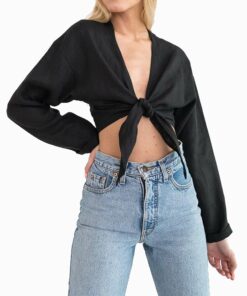 Long Sleeve Cropped Linen Blouse RO8