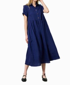 Navy Loose Linen Dress RO3